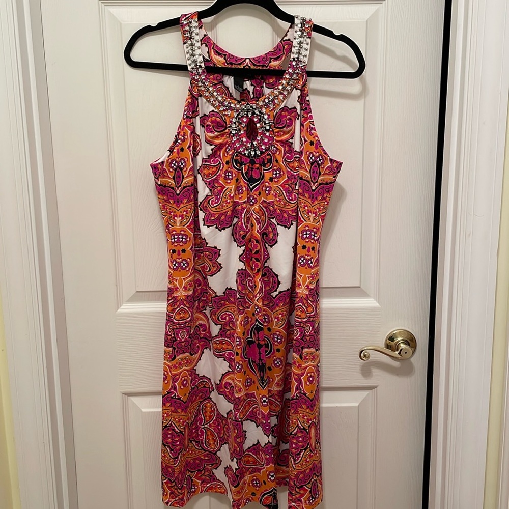 Pink and orange paisley dress